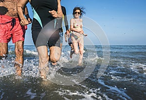 Friends having fun on the beach