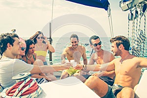 Friends having party on a boat