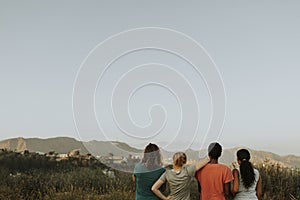 Friends hiking through the hills of Los Angeles