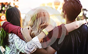 Friends Huddle Happiness Amusement Park Festival Concept