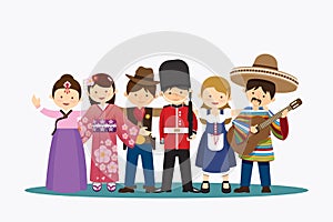 Friends international diverse group hugging standing together to celebrate special friendship day event. vector illustration