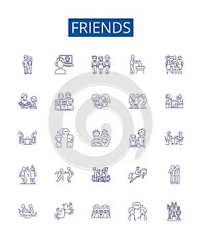 Friends line icons signs set. Design collection of companions, pals, peers, associates, companionship, buddies