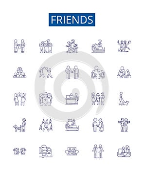 Friends line icons signs set. Design collection of companions, pals, peers, associates, companionship, buddies