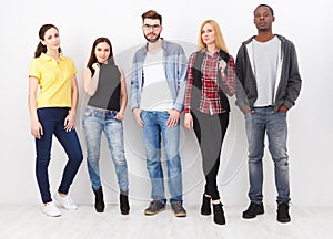 Friends meeting on white background