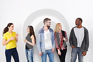 Friends meeting on white background