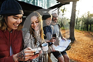 Friends Parked Car Forest Concept