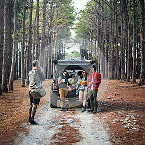 Friends Parked Car Forest Concept