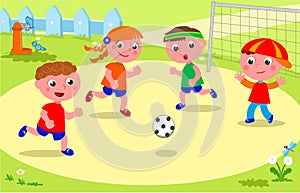 Friends playing soccer at the park