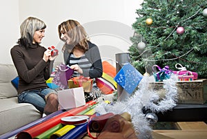 Friends Preparing Christmas Presents