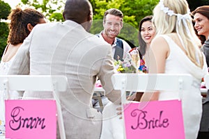 Friends Proposing Champagne Toast At Wedding