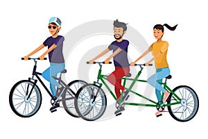 Friends riding bicicle