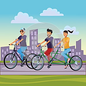 Friends riding bicicle