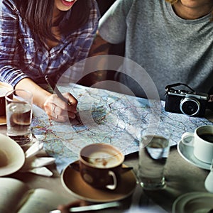Friends Searching Location Relax Vacation Weekend Concept