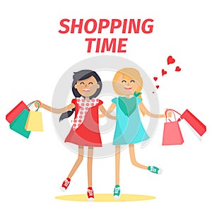 Friends Shopping Time Flat Vector Concept