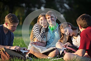 Friends Studying Outdoors