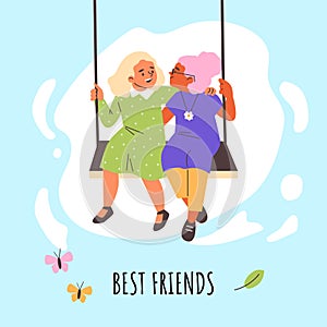 Friends on swing vector illustration
