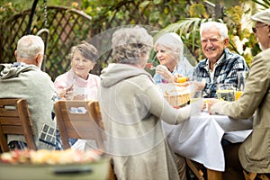 Friends at the table,having fun during summer garden party