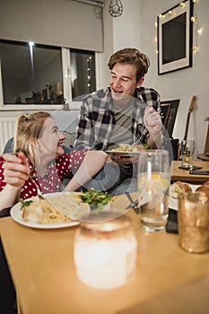 Friends Talking at a Dinner Party