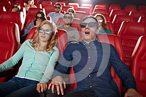Friends watching horror movie in 3d theater