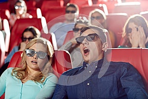 Friends watching horror movie in 3d theater