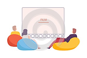 Friends Watching Movie Outdoors, Open Air Cinema, Family Picnic, Summer Vacation, Outdoor Leisure Flat Style Vector