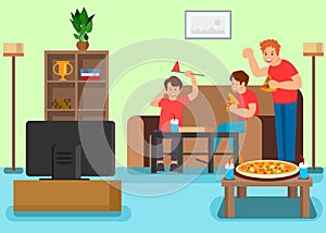 Friends Watching Television Vector Illustration