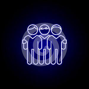 friendship 3 men outline blue neon icon. Elements of friendship line icon. Signs, symbols and vectors can be used for web, logo,