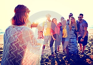 Friendship Bonding Relaxation Summer Beach Happiness Concept