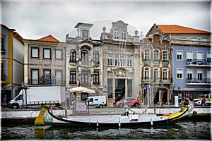 Traditional Moliceiro cruise boat in Aveiro, Portugal, the Portuguese Venice