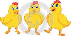 Friendship of chicken cartoon standing with smile happiness