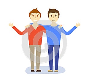 Friendship concept of two guys boys, stock vector illustration