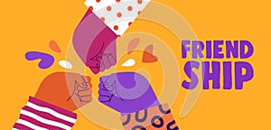 Friendship day banner of friend group fist bump