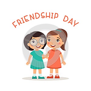 Friendship Day. Two Ñute little girls hugging.