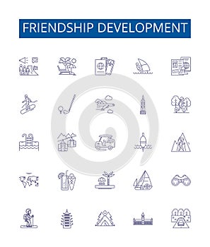 Friendship development line icons signs set. Design collection of Bonding, Friendship, Uniting, Strengthening