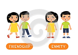 FRIENDSHIP and ENMITY antonyms flashcard vector template