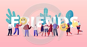 Friendship and Friends Concept. Tiny People Group with Huge Smiles Smiling and Laughing Together