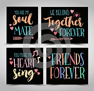 Friendship Hand Lettering Phrases Vector Set