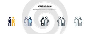 Friendship icon in different style vector illustration. two colored and black friendship vector icons designed in filled, outline