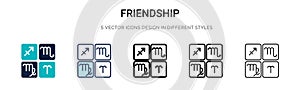 Friendship icon in filled, thin line, outline and stroke style. Vector illustration of two colored and black friendship vector