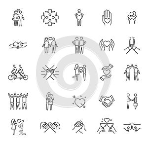 Friendship icons. Respect community, line care solidarity love symbols. Business partnership or trust and responsibility