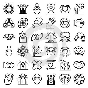 Friendship icons set, outline style
