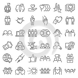 Friendship icons set, outline style