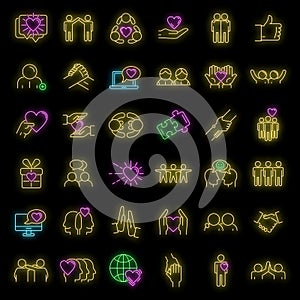 Friendship icons set vector neon