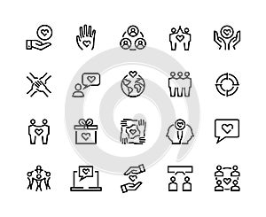 Friendship line icons. Charity and partnership, business assistance and communication concept. Vector community photo