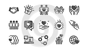 Friendship and love icons. Interaction, Mutual understanding and assistance business. Classic set. Vector
