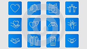 Friendship and love line icons .Trust handshake, social responsibility icons.