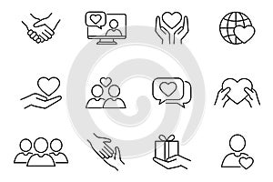 Friendship and love outline icon set. Editable stroke.
