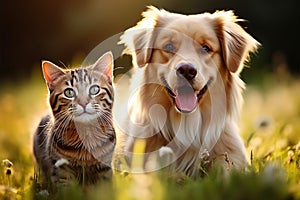 Friendship and love shine as cat and dog frolic outdoors