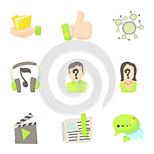 Friendship in network icons set, cartoon style