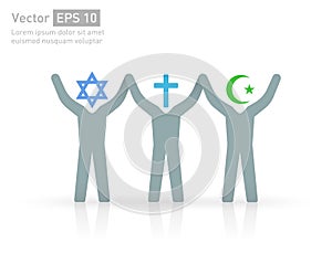 Friendship and peace people of different religions. Islam Muslim, Christianity Christian and Judaism Jewish